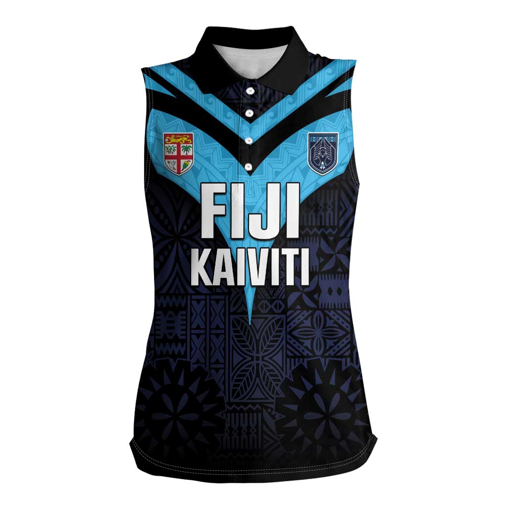 Custom Fiji Kaiviti Rugby Women Sleeveless Polo Shirt Fiji Tapa Pattern