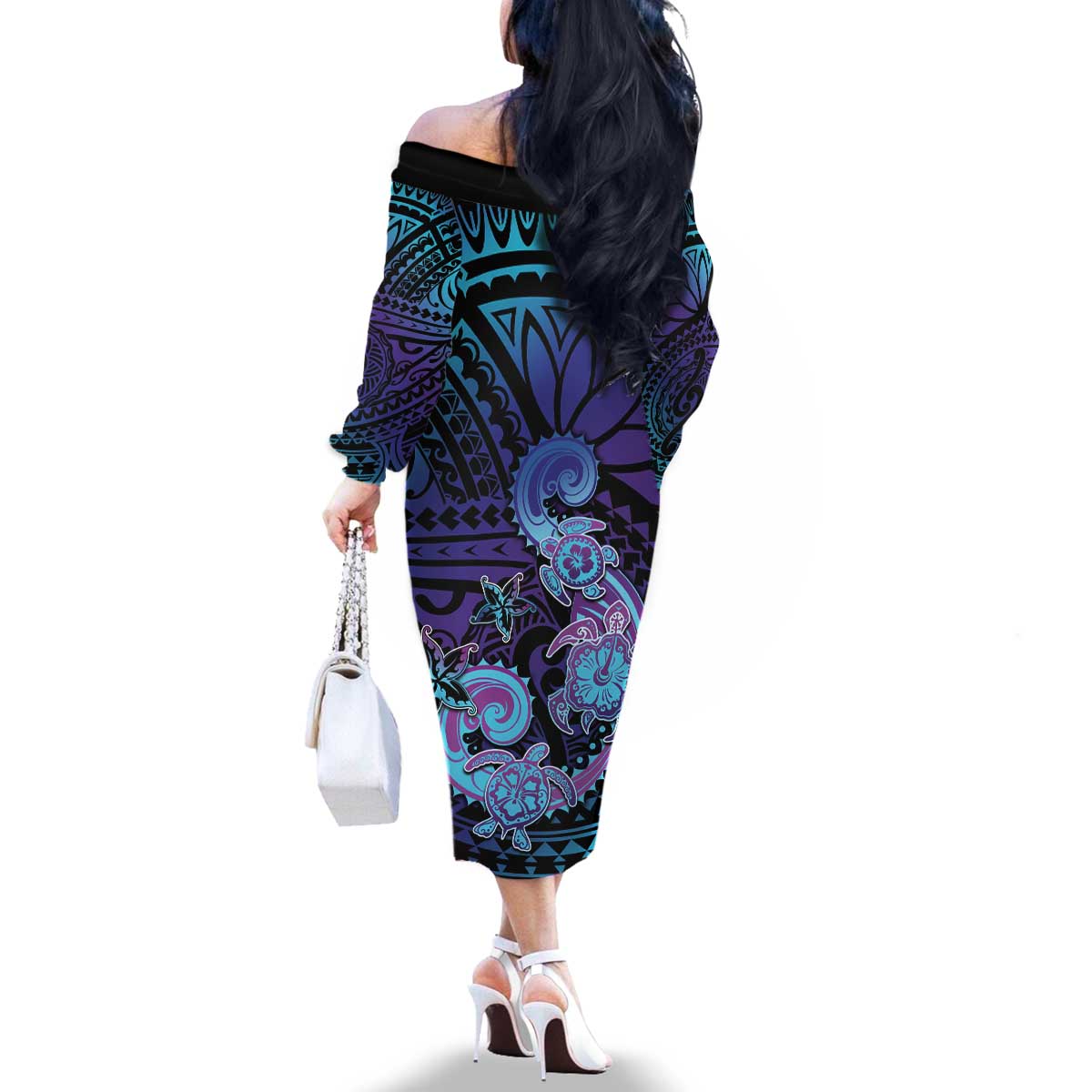 Hawaii Makahiki Turtle Family Matching Off The Shoulder Long Sleeve Dress and Hawaiian Shirt Spiral Polynesian Tattoo