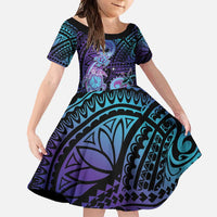 Hawaii Makahiki Turtle Family Matching Off Shoulder Maxi Dress and Hawaiian Shirt Spiral Polynesian Tattoo LT05 Daughter's Dress Purple - Polynesian Pride