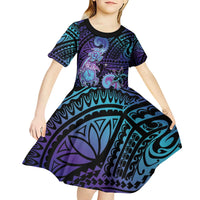 Hawaii Makahiki Turtle Kid Short Sleeve Dress Spiral Polynesian Tattoo