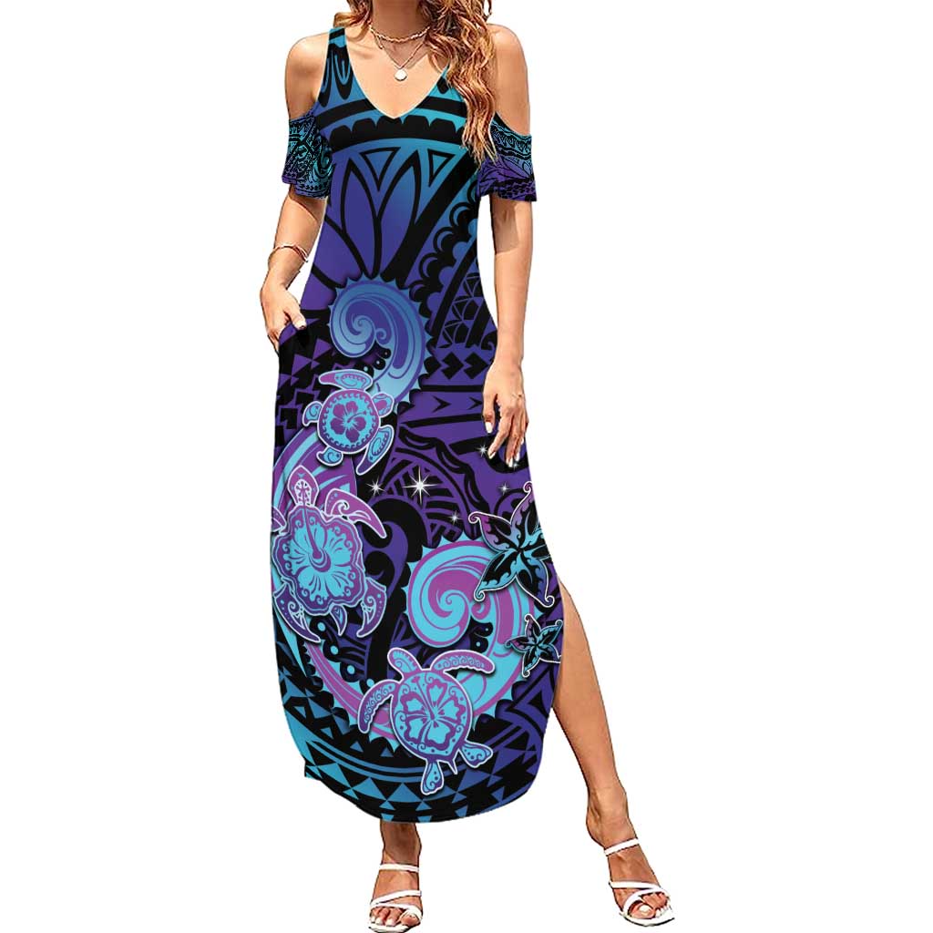 Hawaii Makahiki Turtle Summer Maxi Dress Spiral Polynesian Tattoo