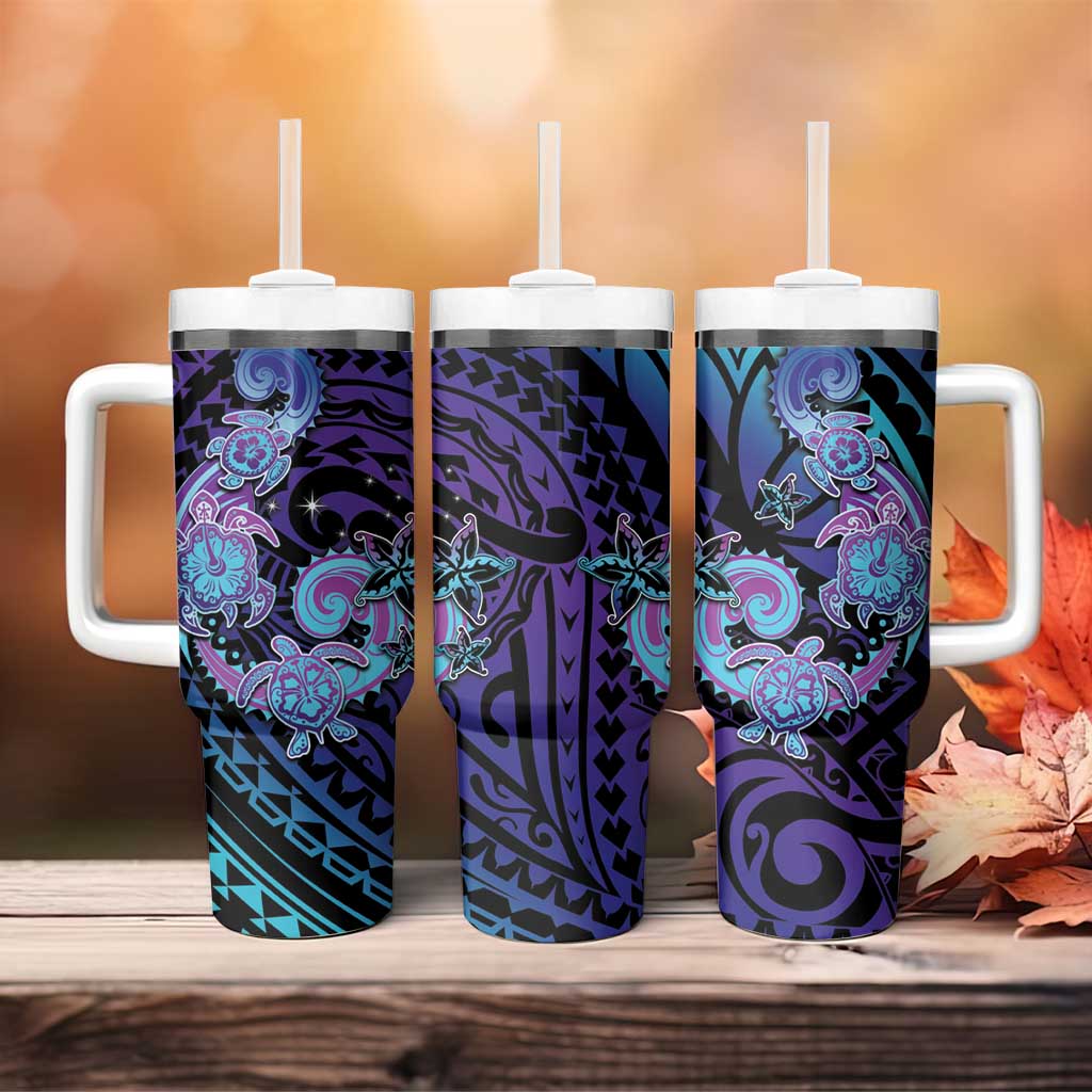 Hawaii Makahiki Turtle Tumbler With Handle Spiral Polynesian Tattoo