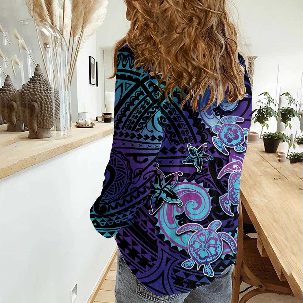 Hawaii Makahiki Turtle Women Casual Shirt Spiral Polynesian Tattoo