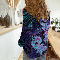 Hawaii Makahiki Turtle Women Casual Shirt Spiral Polynesian Tattoo