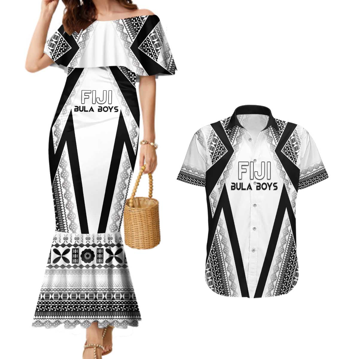 Custom Bula Fiji Football Couples Matching Mermaid Dress and Hawaiian Shirt Go Champions - Polynesian Pride