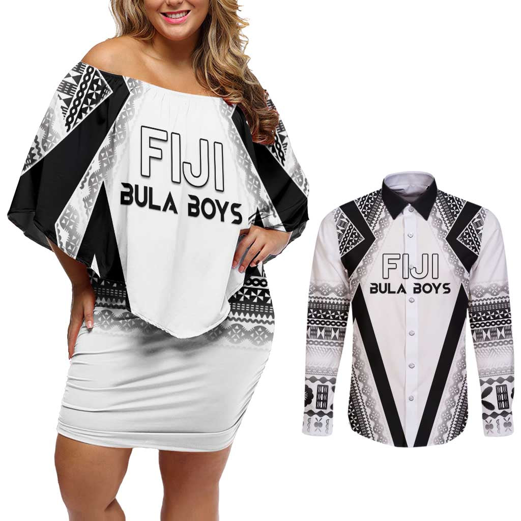 Custom Bula Fiji Football Couples Matching Off Shoulder Short Dress and Long Sleeve Button Shirt Go Champions - Polynesian Pride