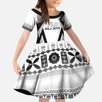 Custom Bula Fiji Football Family Matching Puletasi and Hawaiian Shirt Go Champions LT05 Daughter's Dress White - Polynesian Pride