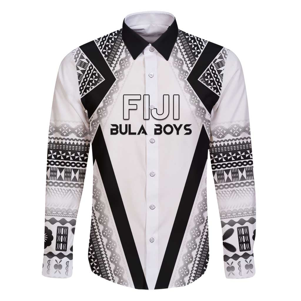 Custom Bula Fiji Football Family Matching Puletasi and Hawaiian Shirt Go Champions LT05 Dad's Shirt - Long Sleeve White - Polynesian Pride