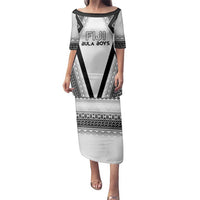 Custom Bula Fiji Football Family Matching Puletasi and Hawaiian Shirt Go Champions LT05 Mom's Dress White - Polynesian Pride