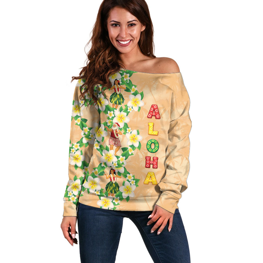Aloha Hawaii Chilly Christmas Off Shoulder Sweater Tropical Vibes LT05 Women Beige - Polynesian Pride