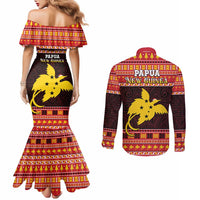Papua New Guinea Christmas Couples Matching Mermaid Dress and Long Sleeve Button Shirt Santa Raggiana