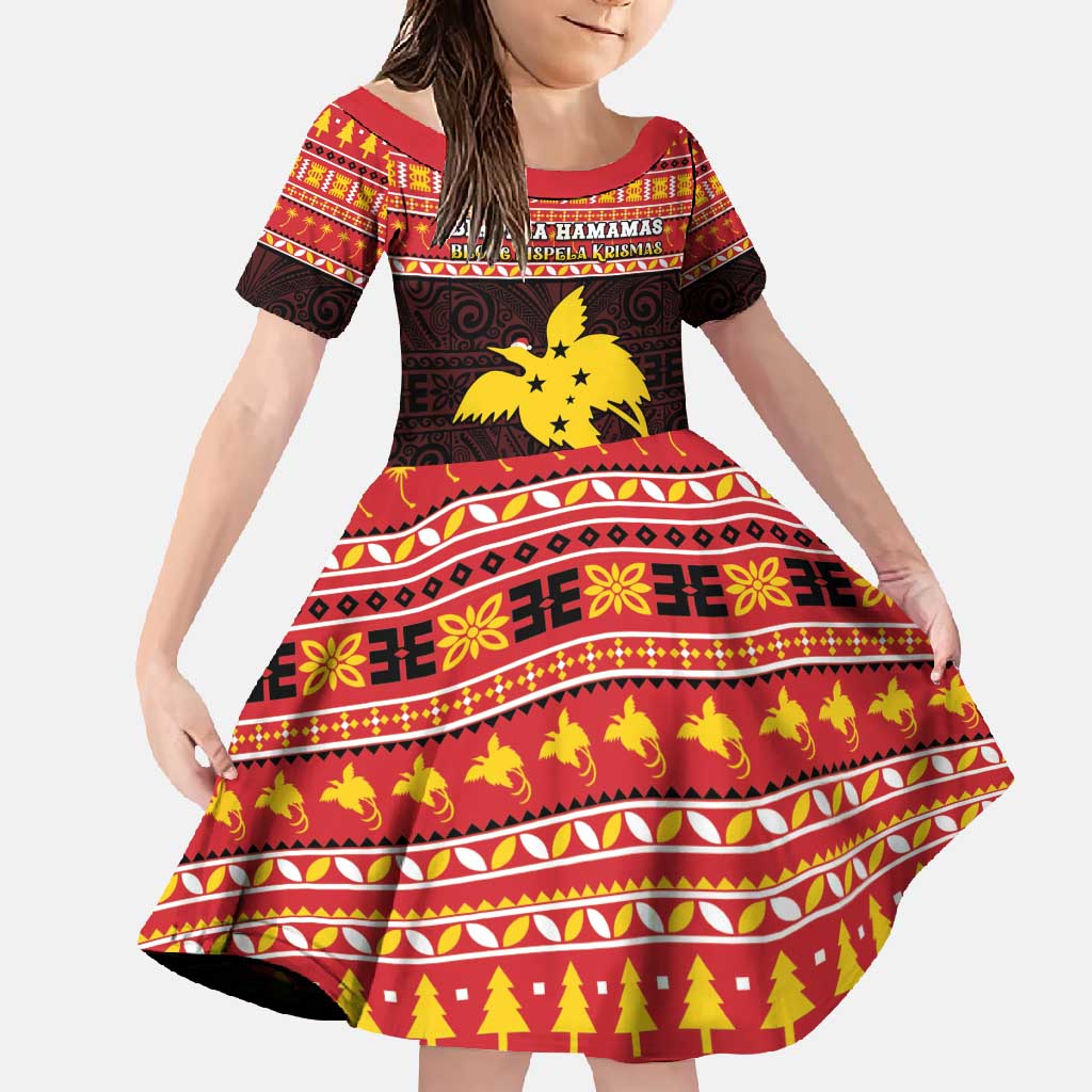 Papua New Guinea Christmas Family Matching Long Sleeve Bodycon Dress and Hawaiian Shirt Santa Raggiana LT05 Daughter's Dress Red - Polynesian Pride