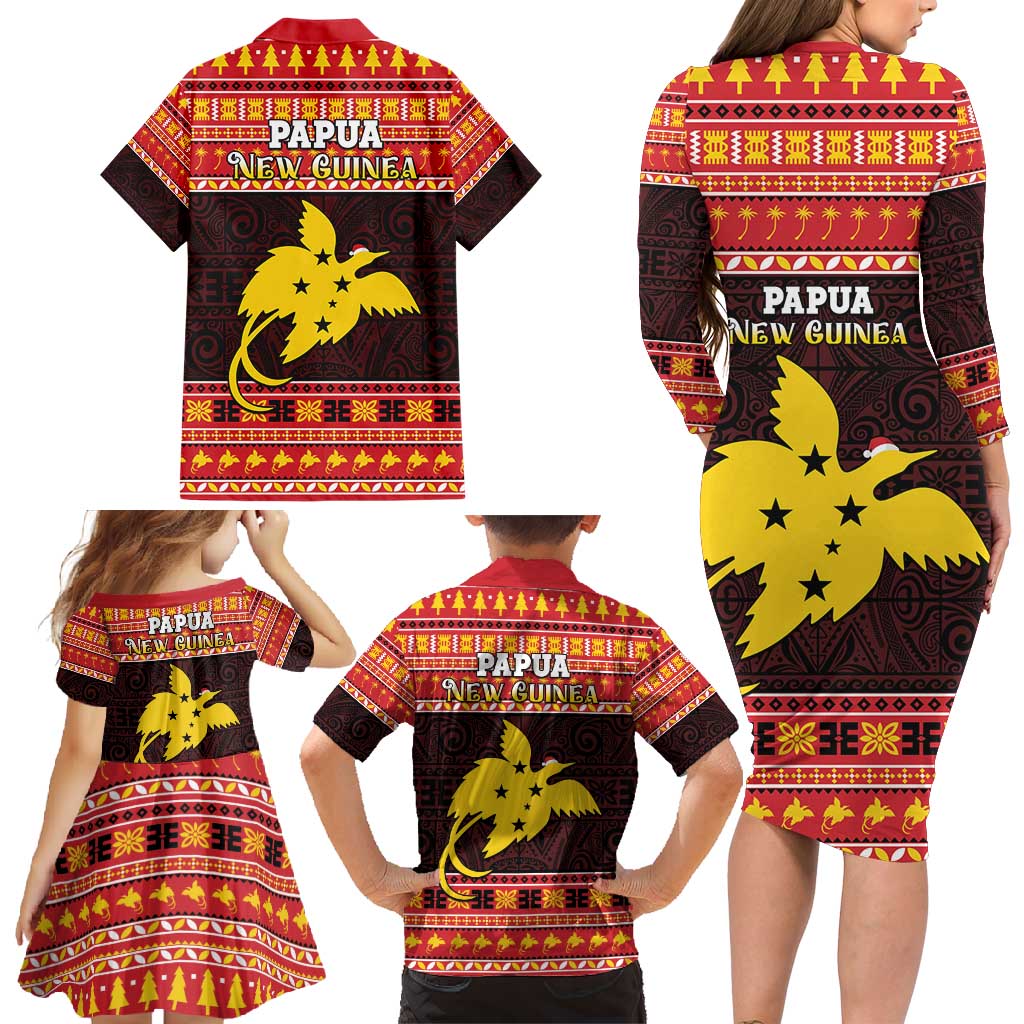 Papua New Guinea Christmas Family Matching Long Sleeve Bodycon Dress and Hawaiian Shirt Santa Raggiana LT05 - Polynesian Pride
