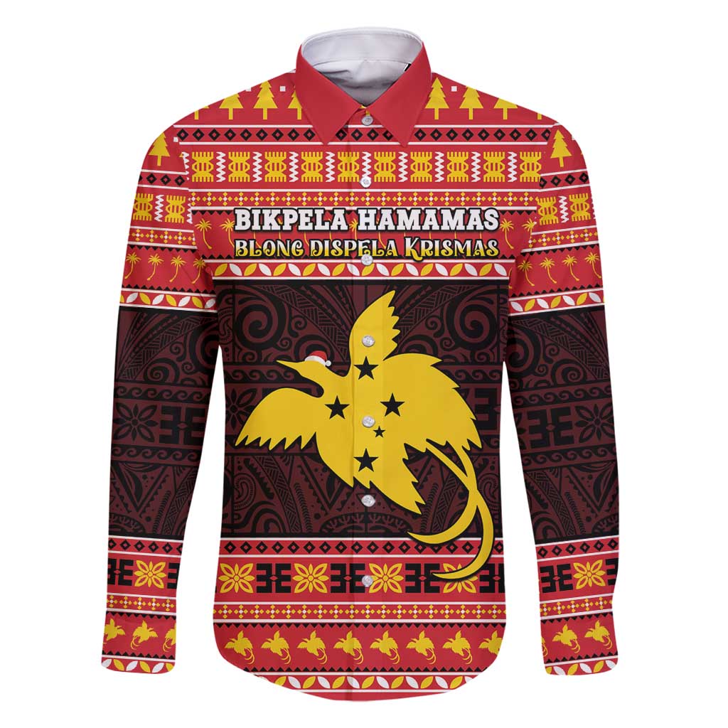 Papua New Guinea Christmas Family Matching Long Sleeve Bodycon Dress and Hawaiian Shirt Santa Raggiana LT05 Dad's Shirt - Long Sleeve Red - Polynesian Pride