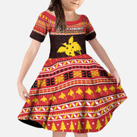 Papua New Guinea Christmas Family Matching Off The Shoulder Long Sleeve Dress and Hawaiian Shirt Santa Raggiana LT05 Daughter's Dress Red - Polynesian Pride