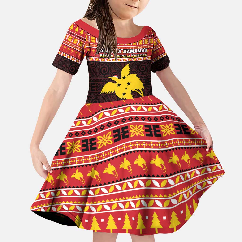 Papua New Guinea Christmas Family Matching Puletasi and Hawaiian Shirt Santa Raggiana LT05 Daughter's Dress Red - Polynesian Pride