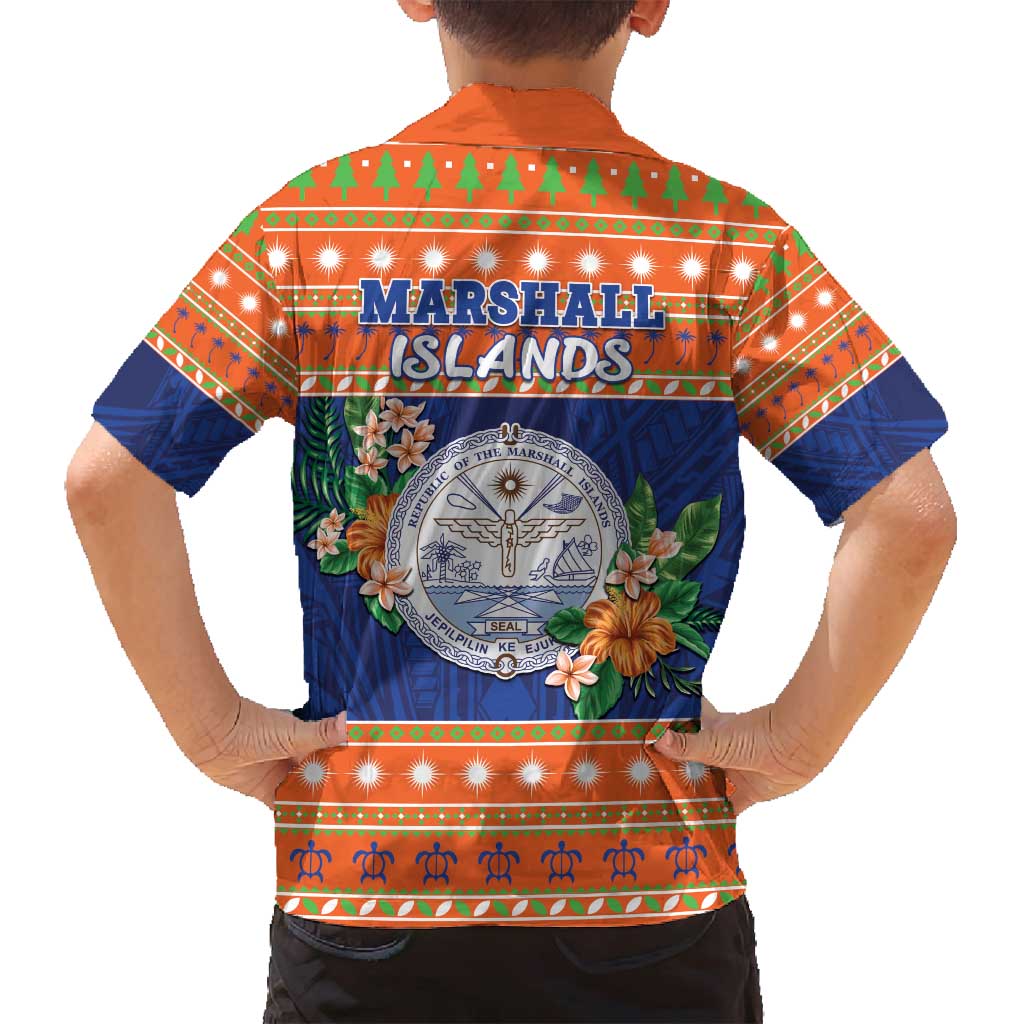 Marshall Islands Christmas Family Matching Long Sleeve Bodycon Dress and Hawaiian Shirt Marshallese Seal Meddi Kirijmoj LT05 - Polynesian Pride