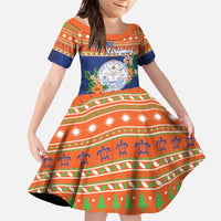 Marshall Islands Christmas Family Matching Long Sleeve Bodycon Dress and Hawaiian Shirt Marshallese Seal Meddi Kirijmoj LT05 Daughter's Dress Orange - Polynesian Pride