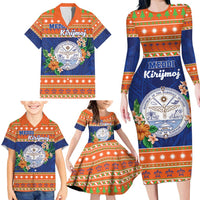 Marshall Islands Christmas Family Matching Long Sleeve Bodycon Dress and Hawaiian Shirt Marshallese Seal Meddi Kirijmoj LT05 - Polynesian Pride