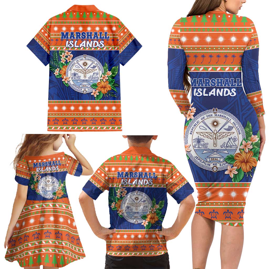 Marshall Islands Christmas Family Matching Long Sleeve Bodycon Dress and Hawaiian Shirt Marshallese Seal Meddi Kirijmoj LT05 - Polynesian Pride