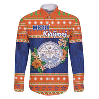 Marshall Islands Christmas Family Matching Long Sleeve Bodycon Dress and Hawaiian Shirt Marshallese Seal Meddi Kirijmoj LT05 Dad's Shirt - Long Sleeve Orange - Polynesian Pride