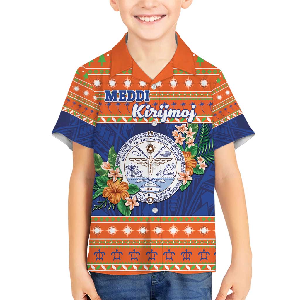 Marshall Islands Christmas Family Matching Long Sleeve Bodycon Dress and Hawaiian Shirt Marshallese Seal Meddi Kirijmoj LT05 Son's Shirt Orange - Polynesian Pride