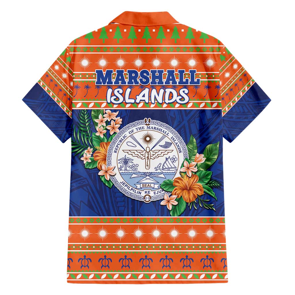 Marshall Islands Christmas Family Matching Short Sleeve Bodycon Dress and Hawaiian Shirt Marshallese Seal Meddi Kirijmoj