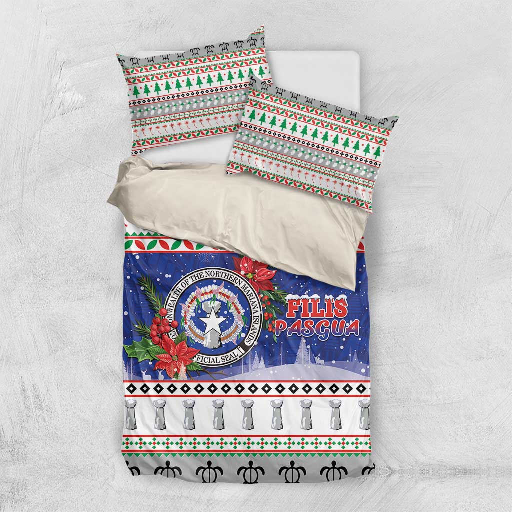 Northern Mariana Islands Christmas Bedding Set Poinsettia Filis Pasgua