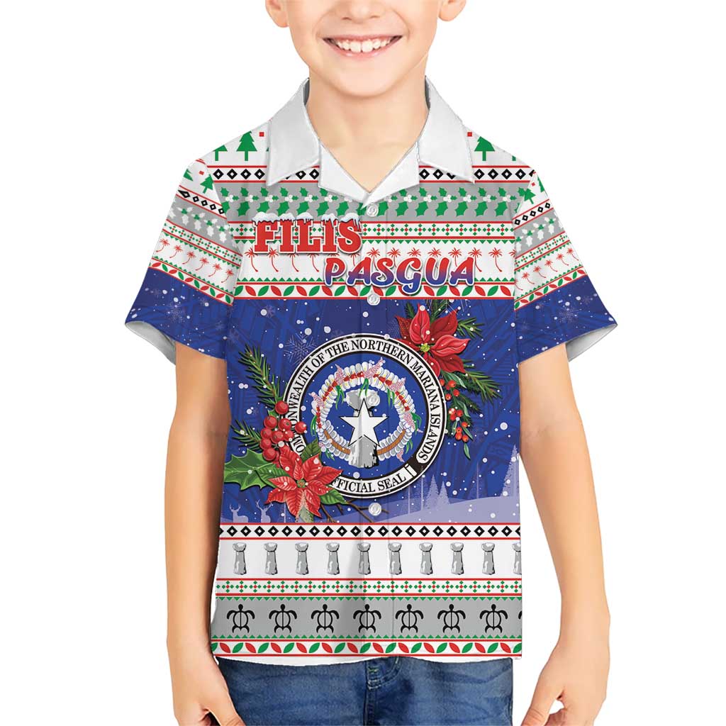 Northern Mariana Islands Christmas Hawaiian Shirt Poinsettia Filis Pasgua