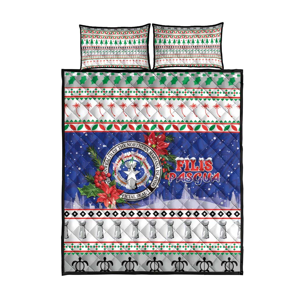 Northern Mariana Islands Christmas Quilt Bed Set Poinsettia Filis Pasgua