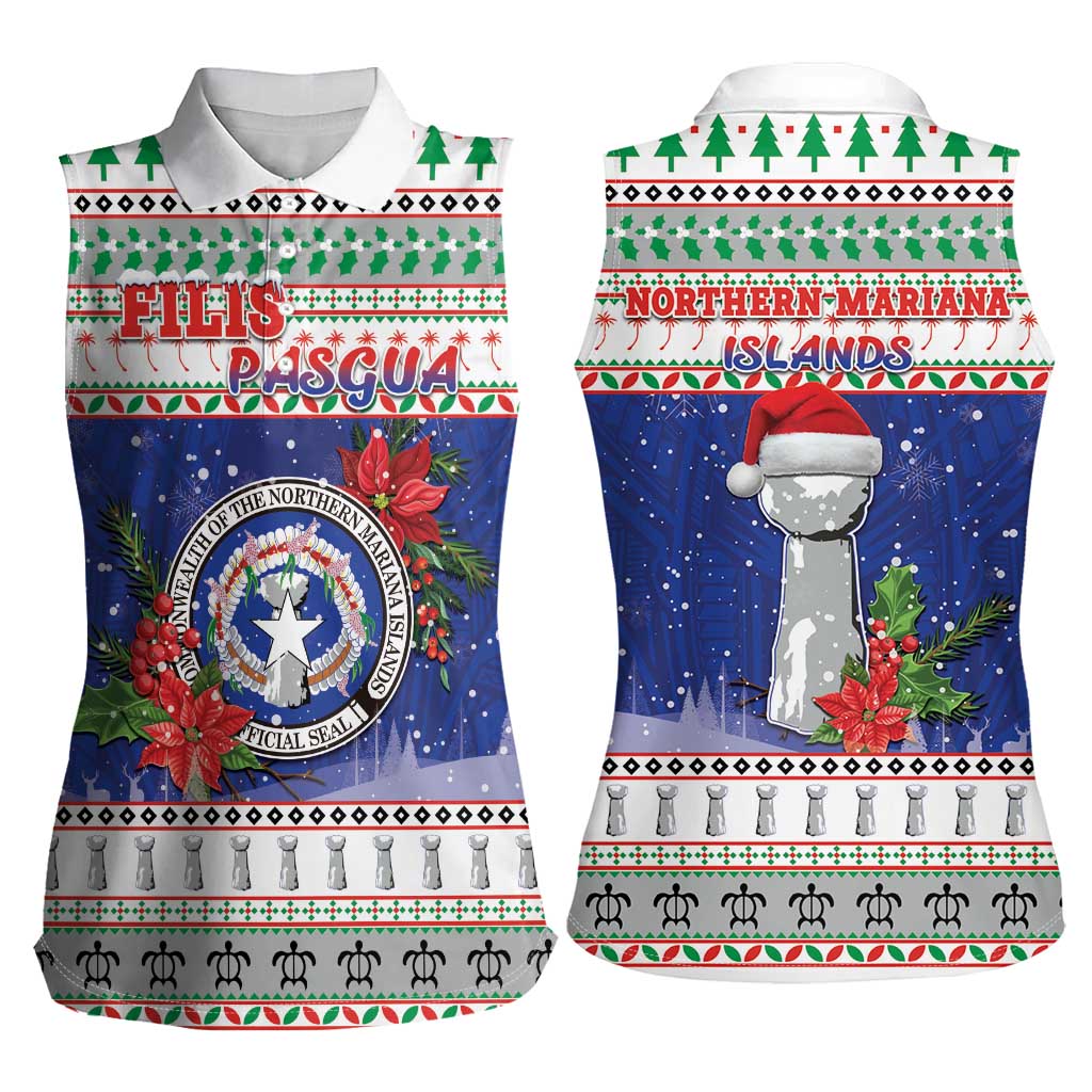 Northern Mariana Islands Christmas Women Sleeveless Polo Shirt Poinsettia Filis Pasgua