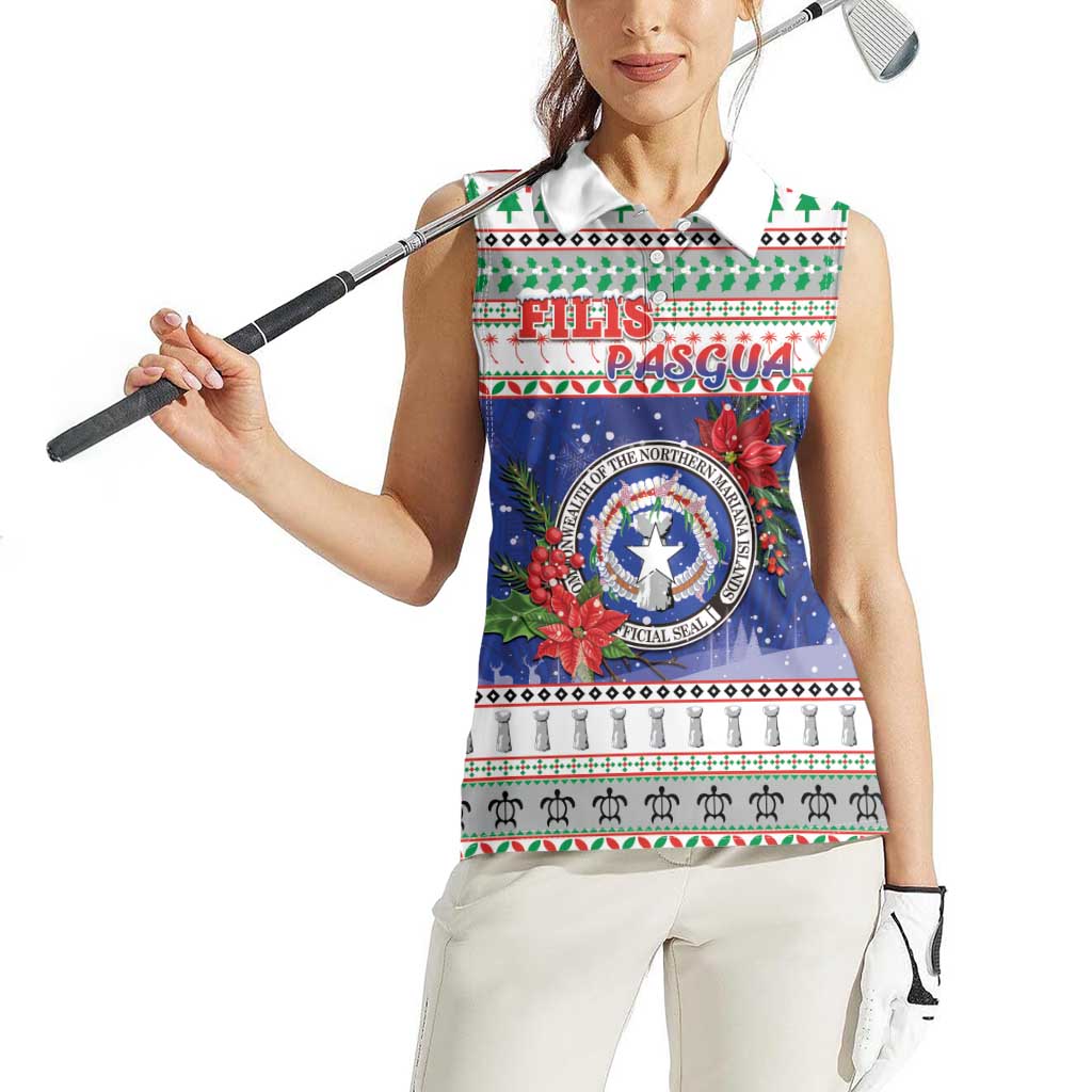 Northern Mariana Islands Christmas Women Sleeveless Polo Shirt Poinsettia Filis Pasgua