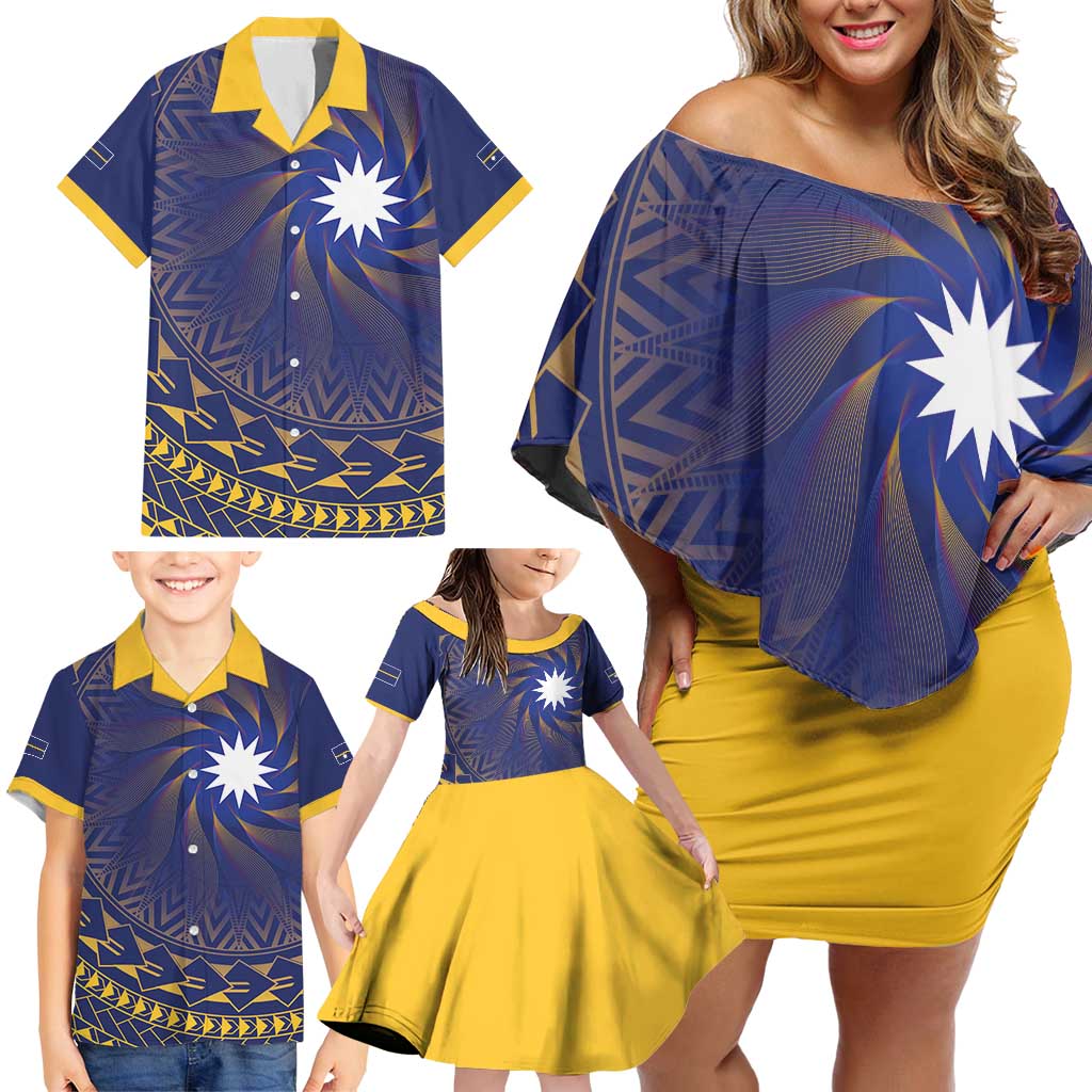 Nauru Angam Day Family Matching Off Shoulder Short Dress and Hawaiian Shirt Polynesian Tribal Pattern Unique Style - Polynesian Pride
