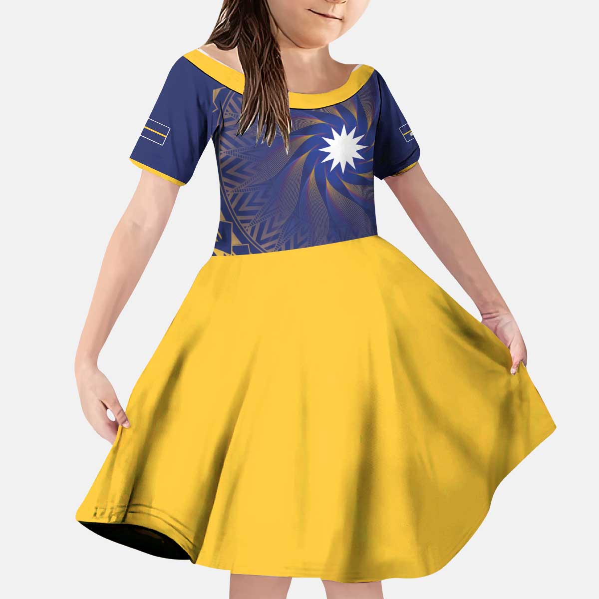 Nauru Angam Day Kid Short Sleeve Dress Polynesian Tribal Pattern Unique Style - Polynesian Pride