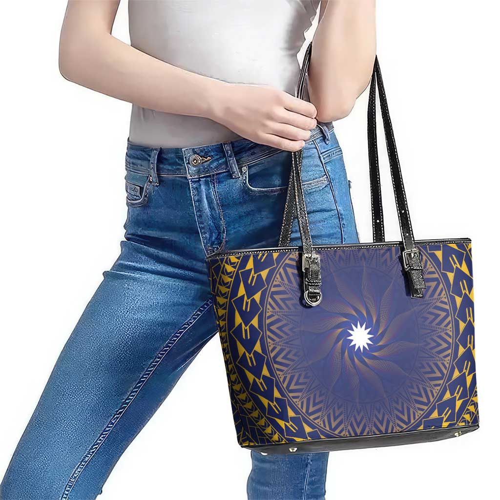 Nauru Angam Day Leather Tote Bag Polynesian Tribal Pattern Unique Style - Polynesian Pride