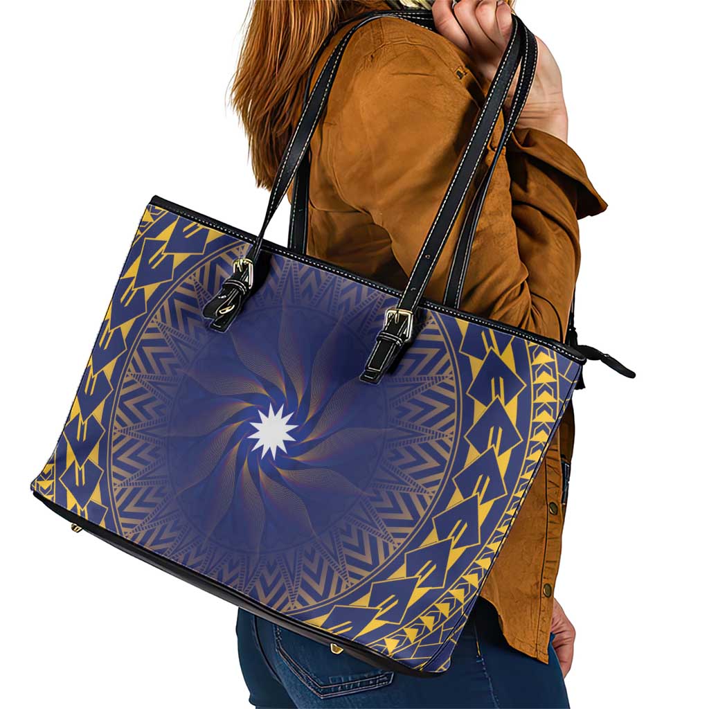 Nauru Angam Day Leather Tote Bag Polynesian Tribal Pattern Unique Style - Polynesian Pride