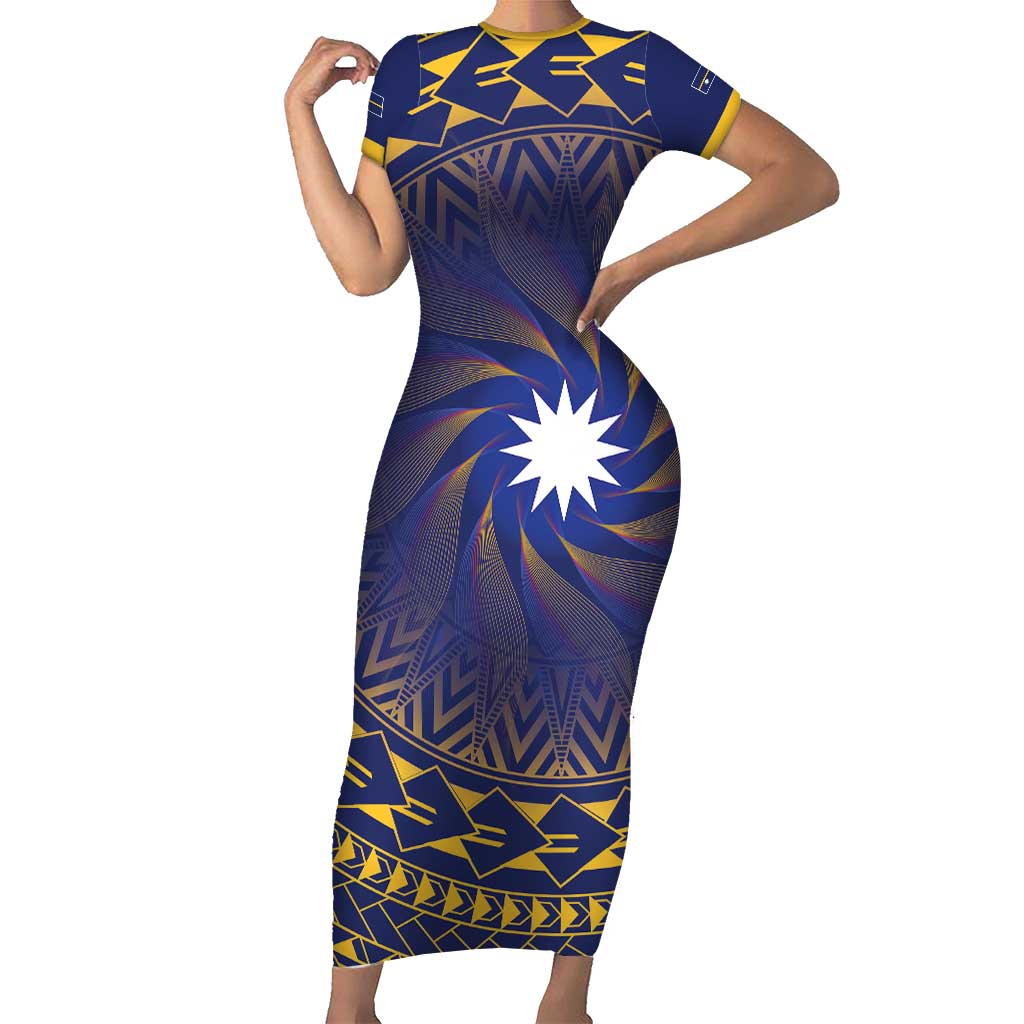 Nauru Angam Day Short Sleeve Bodycon Dress Polynesian Tribal Pattern Unique Style - Polynesian Pride