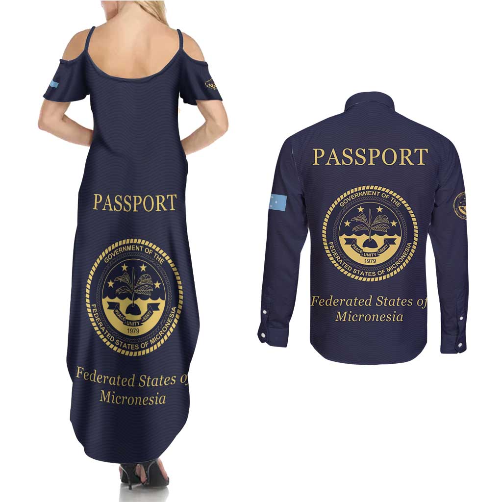 Personalised Federated States Of Micronesia Couples Matching Summer Maxi Dress and Long Sleeve Button Shirt FSM Passport - Polynesian Pride