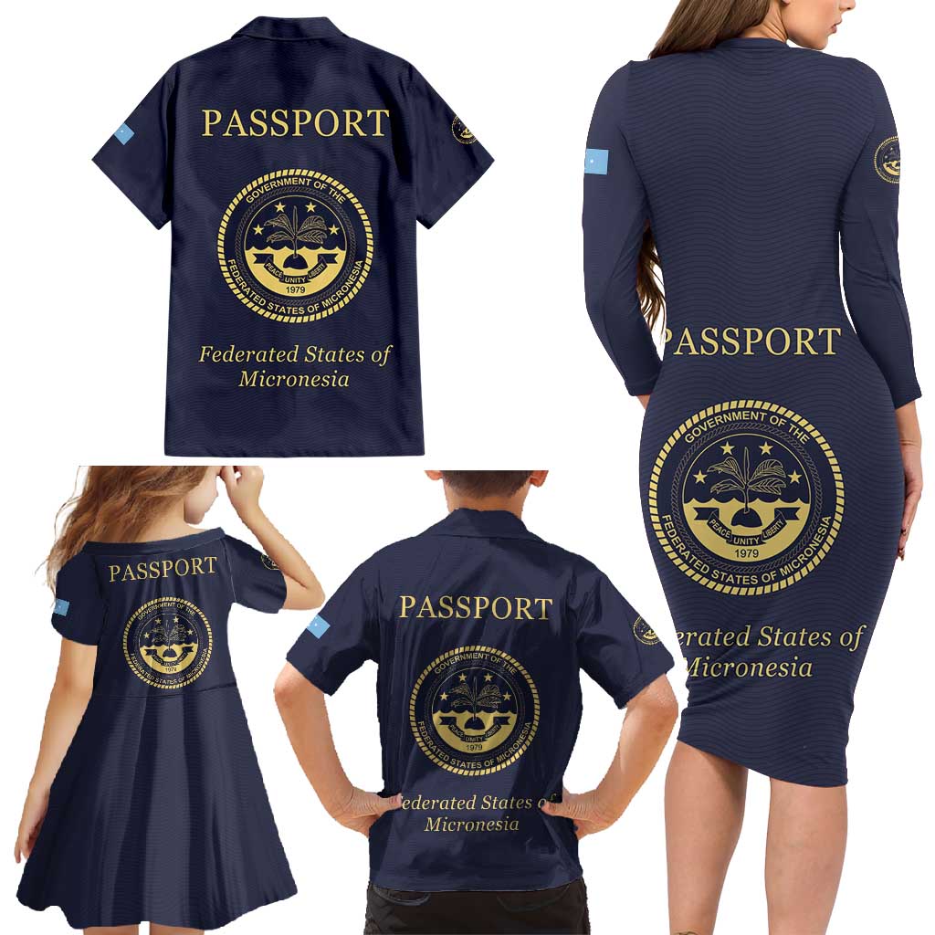Personalised Federated States Of Micronesia Family Matching Long Sleeve Bodycon Dress and Hawaiian Shirt FSM Passport - Polynesian Pride