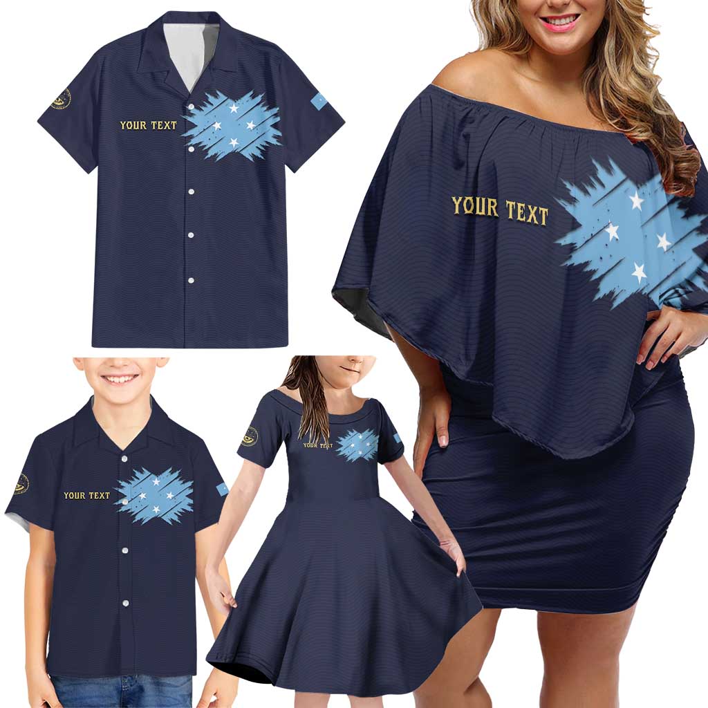 Personalised Federated States Of Micronesia Family Matching Off Shoulder Short Dress and Hawaiian Shirt FSM Passport - Polynesian Pride