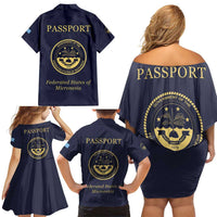 Personalised Federated States Of Micronesia Family Matching Off Shoulder Short Dress and Hawaiian Shirt FSM Passport - Polynesian Pride