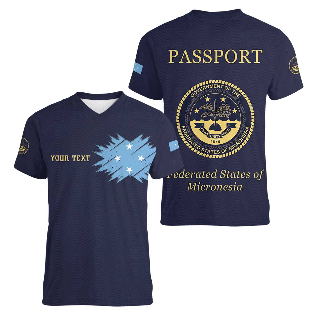Personalised Federated States Of Micronesia Women V-Neck T-Shirt FSM Passport - Polynesian Pride