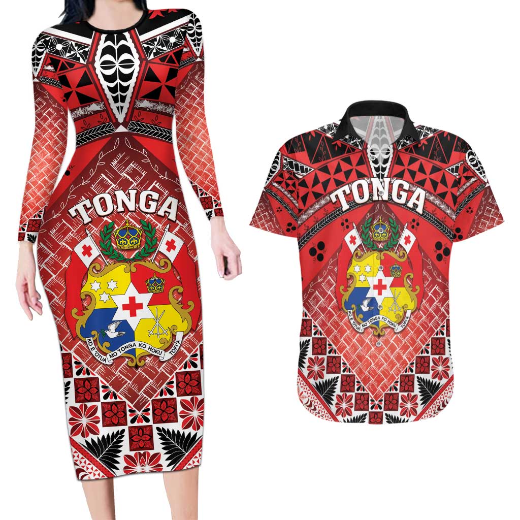 Personalised Tonga Constitution Day Couples Matching Long Sleeve Bodycon Dress and Hawaiian Shirt 150 Years Jubilee - Polynesian Pride