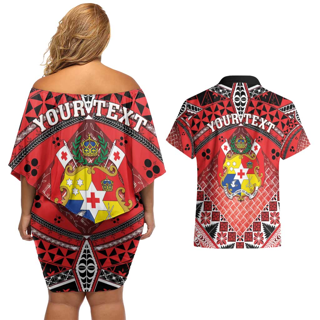 Personalised Tonga Constitution Day Couples Matching Off Shoulder Short Dress and Hawaiian Shirt 150 Years Jubilee - Polynesian Pride
