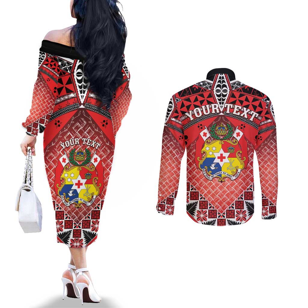 Personalised Tonga Constitution Day Couples Matching Off The Shoulder Long Sleeve Dress and Long Sleeve Button Shirt 150 Years Jubilee - Polynesian Pride