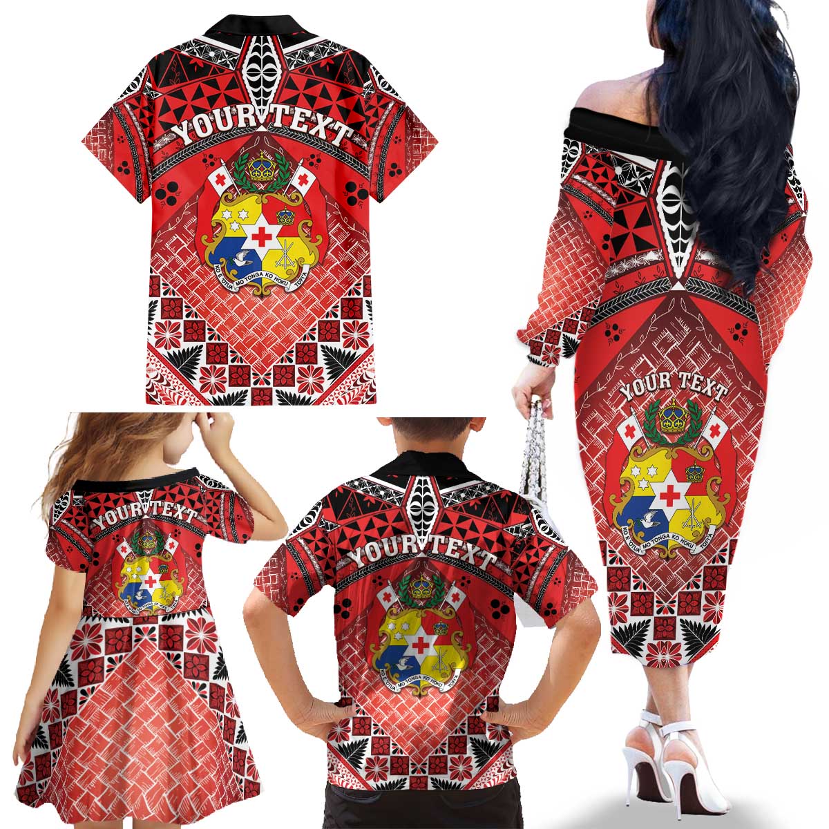 Personalised Tonga Constitution Day Family Matching Off The Shoulder Long Sleeve Dress and Hawaiian Shirt 150 Years Jubilee - Polynesian Pride