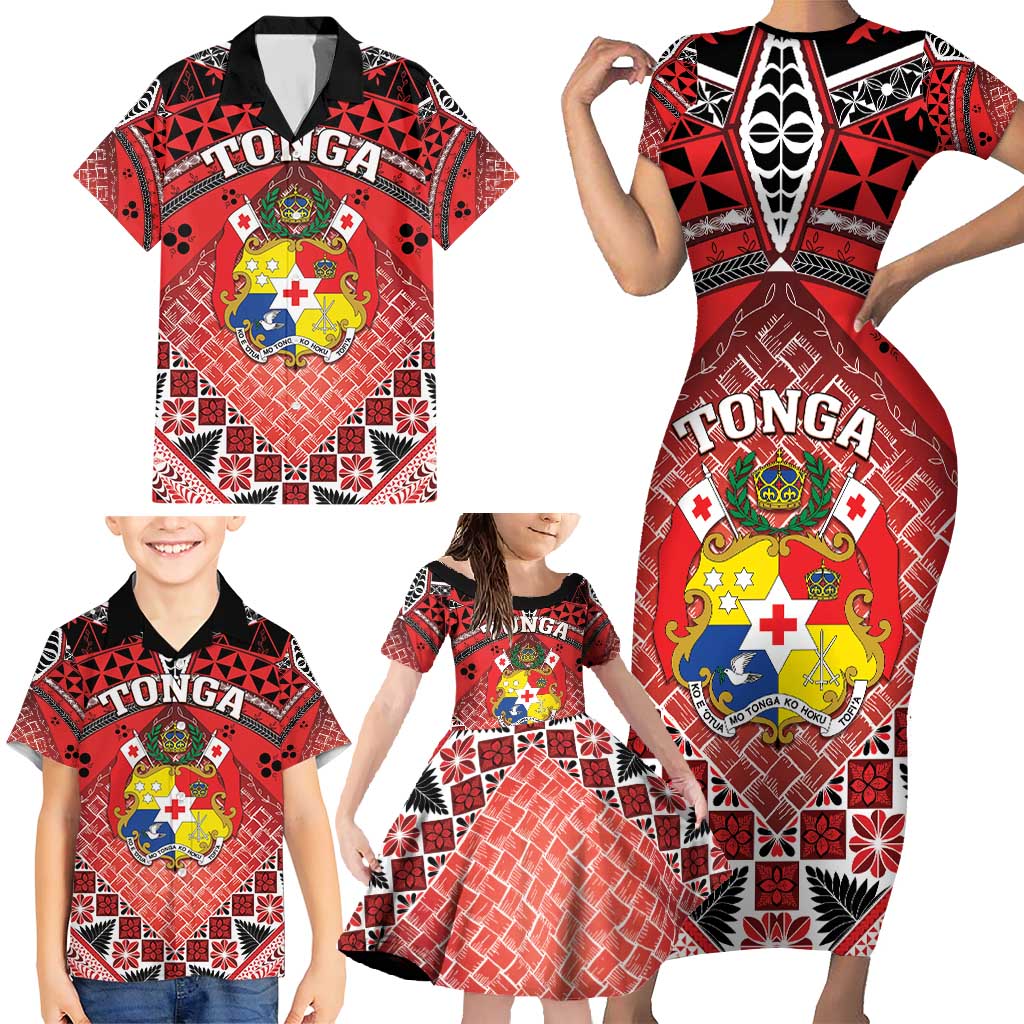 Personalised Tonga Constitution Day Family Matching Short Sleeve Bodycon Dress and Hawaiian Shirt 150 Years Jubilee - Polynesian Pride