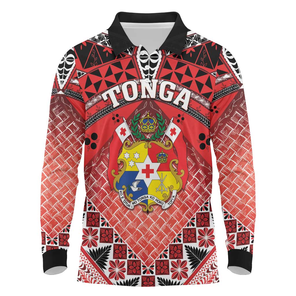 Personalised Tonga Constitution Day Long Sleeve Polo Shirt 150 Years Jubilee - Polynesian Pride