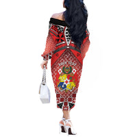 Personalised Tonga Constitution Day Off The Shoulder Long Sleeve Dress 150 Years Jubilee - Polynesian Pride