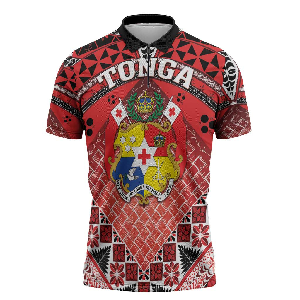 Personalised Tonga Constitution Day Zipper Polo Shirt 150 Years Jubilee - Polynesian Pride